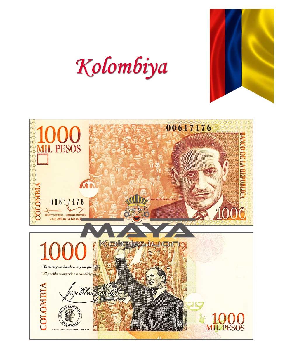 Kolombiya, 1000 Peso (2016) P#456 Eski Yabancı Kağıt Para