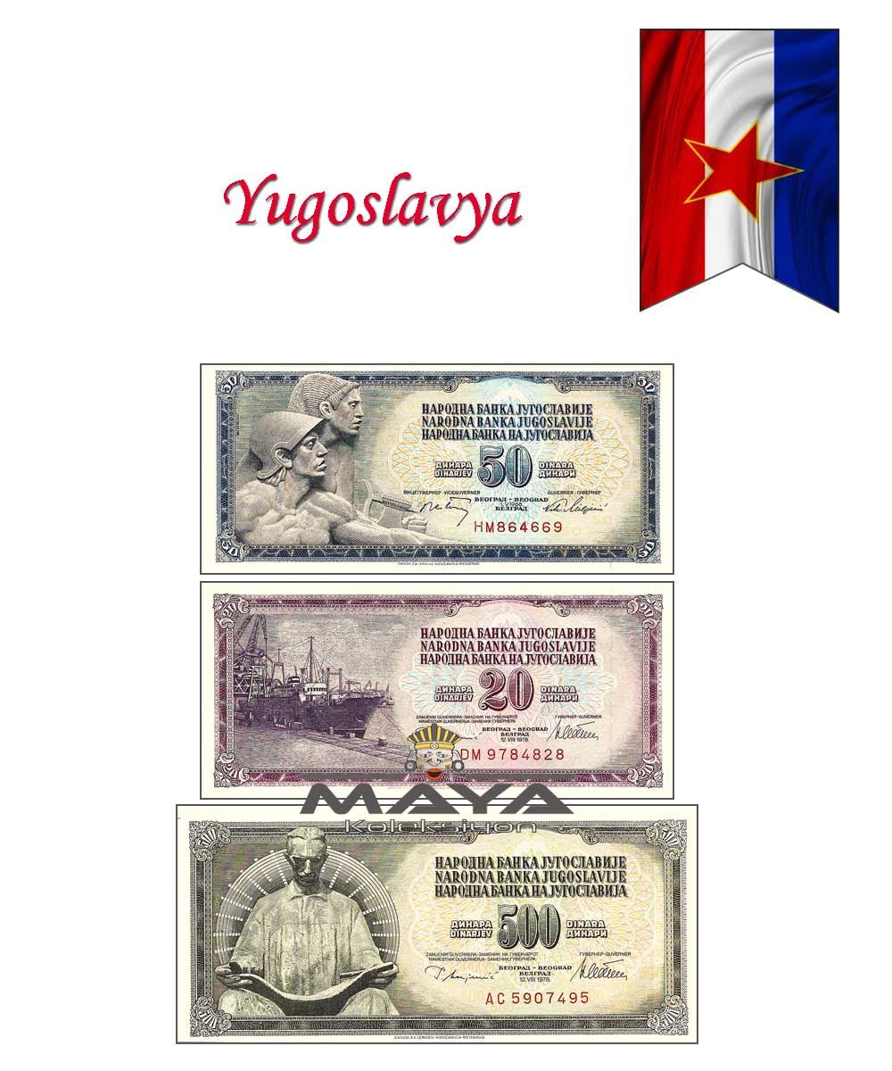 1978 Yılı Yugoslavya  20 - 50 - 500 Dinar