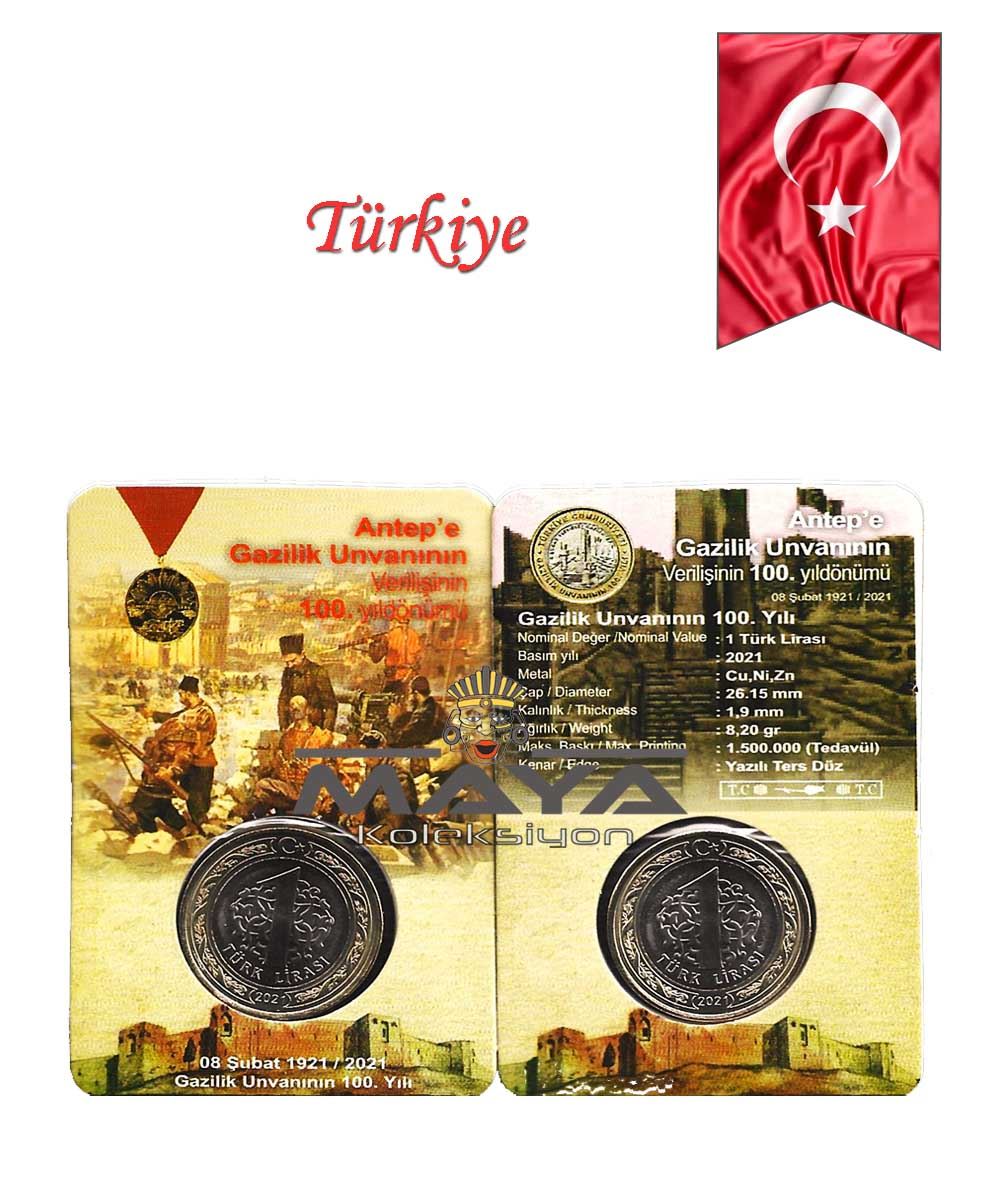 2021 Yılı Antep Gazilik Ünvanı 100. yılı 1 Türk Lirası