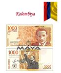 Kolombiya, 1000 Peso (2016) P#456 Eski Yabancı Kağıt Para